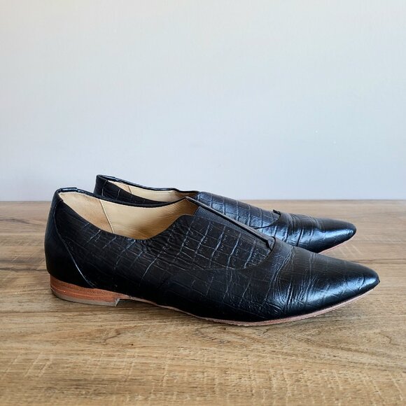 Poppy Barley Shoes - Poppy Barley black leather Oxford slip-on flat loafers shoes.